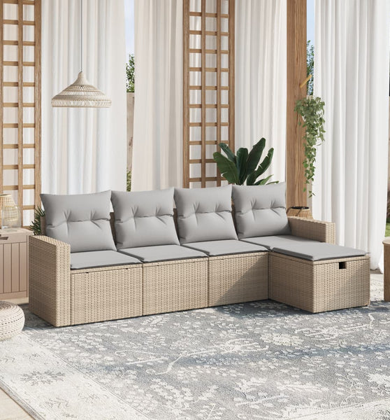 5-tlg. Garten-Sofagarnitur mit Kissen Beige Poly Rattan