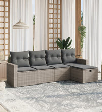 5-tlg. Garten-Sofagarnitur mit Kissen Grau Poly Rattan