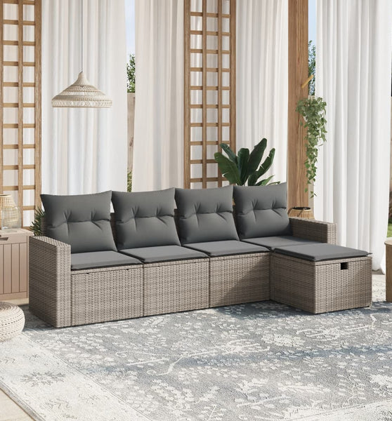 5-tlg. Garten-Sofagarnitur mit Kissen Grau Poly Rattan