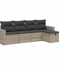 5-tlg. Garten-Sofagarnitur mit Kissen Hellgrau Poly Rattan