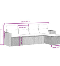 5-tlg. Garten-Sofagarnitur mit Kissen Hellgrau Poly Rattan