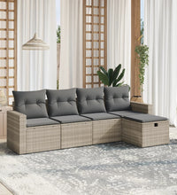 5-tlg. Garten-Sofagarnitur mit Kissen Hellgrau Poly Rattan
