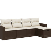 5-tlg. Garten-Sofagarnitur mit Kissen Braun Poly Rattan