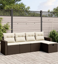 5-tlg. Garten-Sofagarnitur mit Kissen Braun Poly Rattan