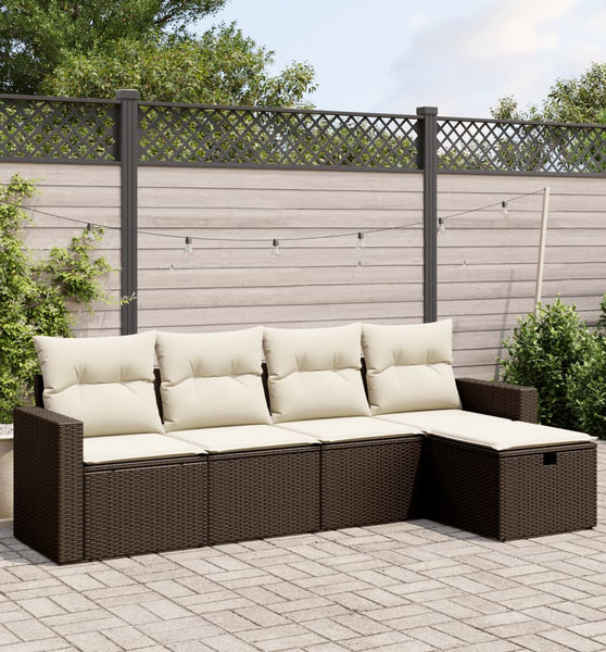 5-tlg. Garten-Sofagarnitur mit Kissen Braun Poly Rattan