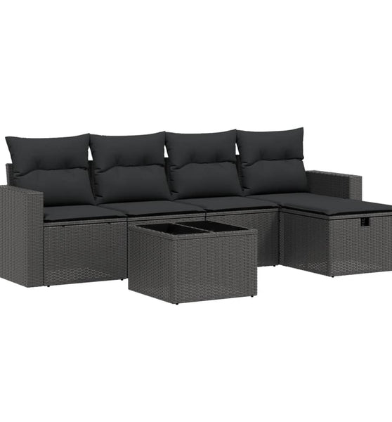 6-tlg. Garten-Sofagarnitur mit Kissen Schwarz Poly Rattan