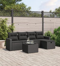 6-tlg. Garten-Sofagarnitur mit Kissen Schwarz Poly Rattan