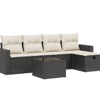 6-tlg. Garten-Sofagarnitur mit Kissen Schwarz Poly Rattan