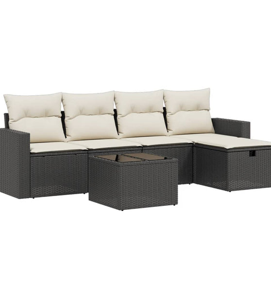 6-tlg. Garten-Sofagarnitur mit Kissen Schwarz Poly Rattan