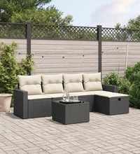 6-tlg. Garten-Sofagarnitur mit Kissen Schwarz Poly Rattan