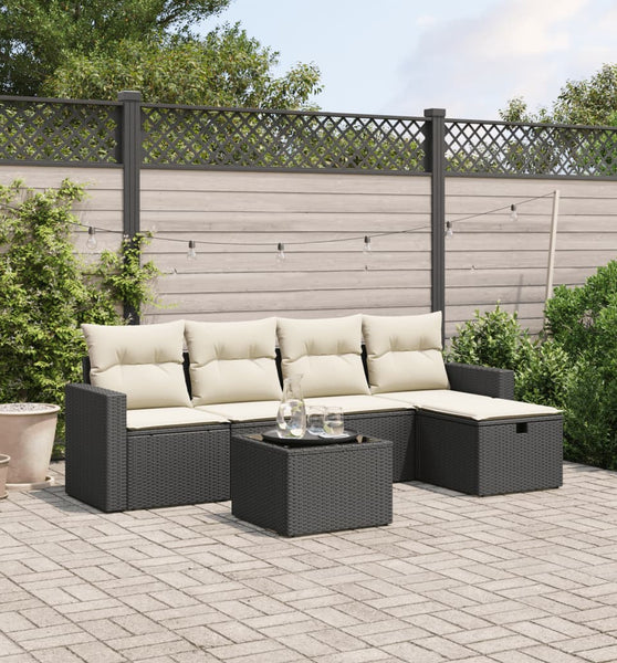6-tlg. Garten-Sofagarnitur mit Kissen Schwarz Poly Rattan