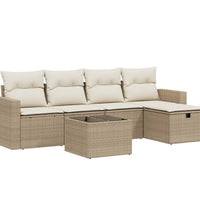 6-tlg. Garten-Sofagarnitur mit Kissen Beige Poly Rattan
