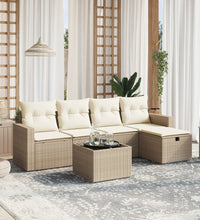 6-tlg. Garten-Sofagarnitur mit Kissen Beige Poly Rattan