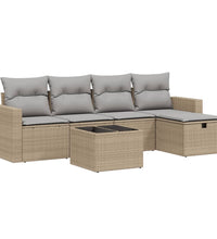 6-tlg. Garten-Sofagarnitur mit Kissen Beige Poly Rattan
