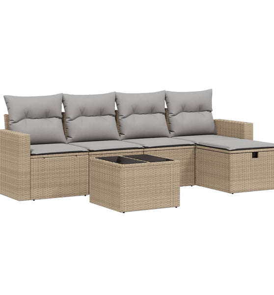 6-tlg. Garten-Sofagarnitur mit Kissen Beige Poly Rattan