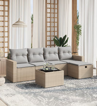 6-tlg. Garten-Sofagarnitur mit Kissen Beige Poly Rattan