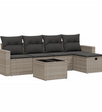 6-tlg. Garten-Sofagarnitur mit Kissen Grau Poly Rattan