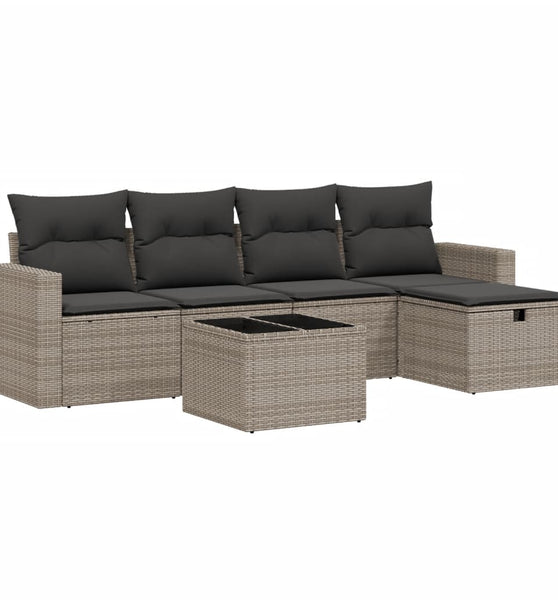 6-tlg. Garten-Sofagarnitur mit Kissen Grau Poly Rattan