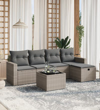 6-tlg. Garten-Sofagarnitur mit Kissen Grau Poly Rattan