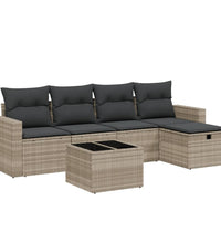 6-tlg. Garten-Sofagarnitur mit Kissen Hellgrau Poly Rattan
