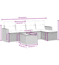 6-tlg. Garten-Sofagarnitur mit Kissen Hellgrau Poly Rattan