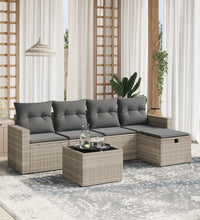 6-tlg. Garten-Sofagarnitur mit Kissen Hellgrau Poly Rattan