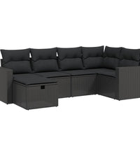 6-tlg. Garten-Sofagarnitur mit Kissen Schwarz Poly Rattan