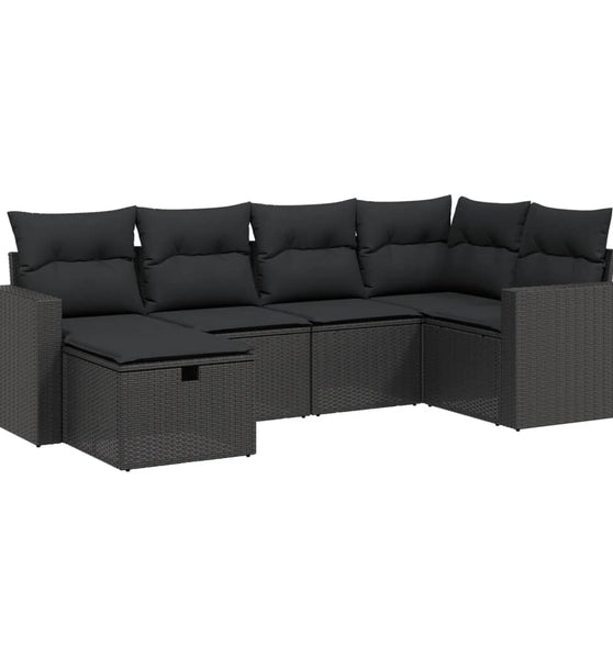6-tlg. Garten-Sofagarnitur mit Kissen Schwarz Poly Rattan