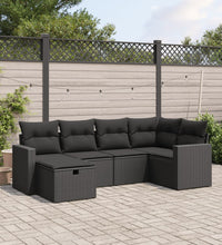 6-tlg. Garten-Sofagarnitur mit Kissen Schwarz Poly Rattan