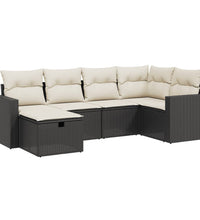 6-tlg. Garten-Sofagarnitur mit Kissen Schwarz Poly Rattan