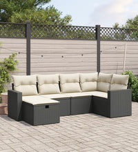 6-tlg. Garten-Sofagarnitur mit Kissen Schwarz Poly Rattan