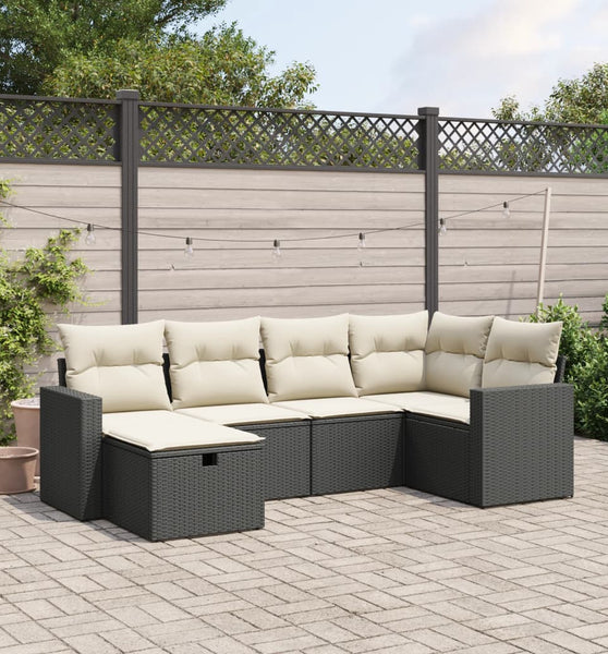 6-tlg. Garten-Sofagarnitur mit Kissen Schwarz Poly Rattan