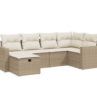 6-tlg. Garten-Sofagarnitur mit Kissen Beige Poly Rattan