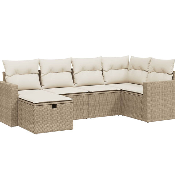 6-tlg. Garten-Sofagarnitur mit Kissen Beige Poly Rattan