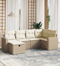6-tlg. Garten-Sofagarnitur mit Kissen Beige Poly Rattan