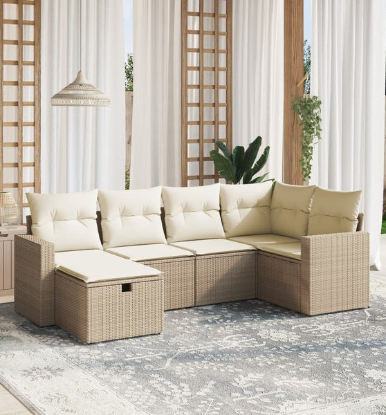 6-tlg. Garten-Sofagarnitur mit Kissen Beige Poly Rattan