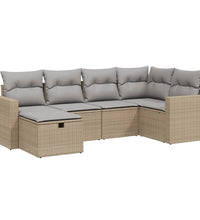 6-tlg. Garten-Sofagarnitur mit Kissen Beige Poly Rattan