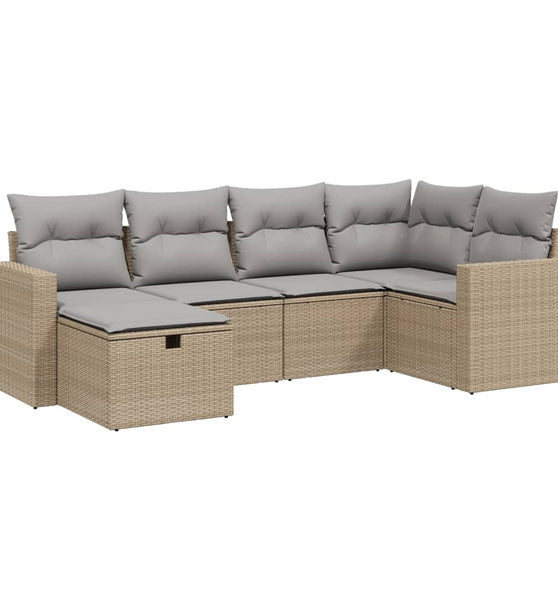 6-tlg. Garten-Sofagarnitur mit Kissen Beige Poly Rattan