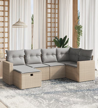 6-tlg. Garten-Sofagarnitur mit Kissen Beige Poly Rattan