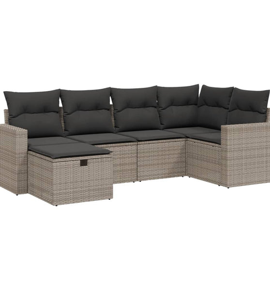 6-tlg. Garten-Sofagarnitur mit Kissen Grau Poly Rattan