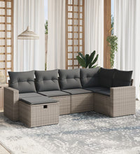 6-tlg. Garten-Sofagarnitur mit Kissen Grau Poly Rattan