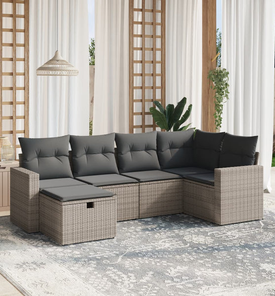 6-tlg. Garten-Sofagarnitur mit Kissen Grau Poly Rattan