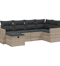 6-tlg. Garten-Sofagarnitur mit Kissen Hellgrau Poly Rattan