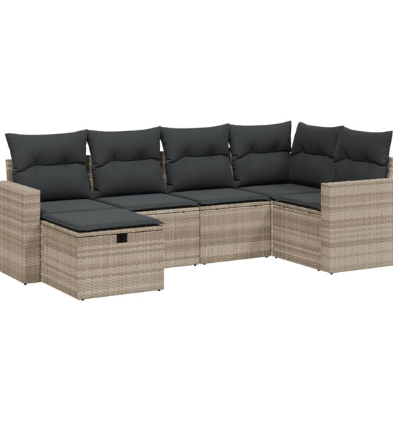 6-tlg. Garten-Sofagarnitur mit Kissen Hellgrau Poly Rattan