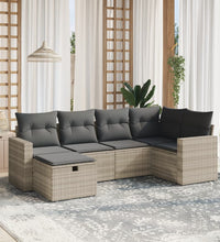 6-tlg. Garten-Sofagarnitur mit Kissen Hellgrau Poly Rattan