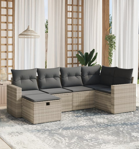 6-tlg. Garten-Sofagarnitur mit Kissen Hellgrau Poly Rattan