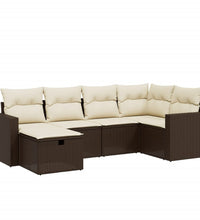 6-tlg. Garten-Sofagarnitur mit Kissen Braun Poly Rattan