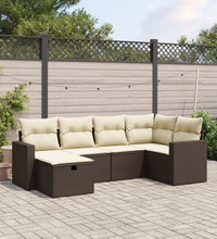 6-tlg. Garten-Sofagarnitur mit Kissen Braun Poly Rattan