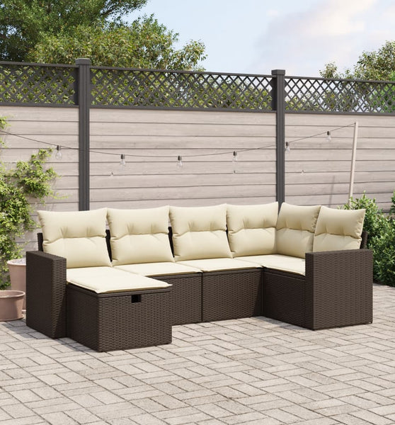 6-tlg. Garten-Sofagarnitur mit Kissen Braun Poly Rattan