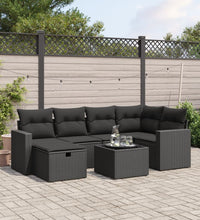 7-tlg. Garten-Sofagarnitur mit Kissen Schwarz Poly Rattan